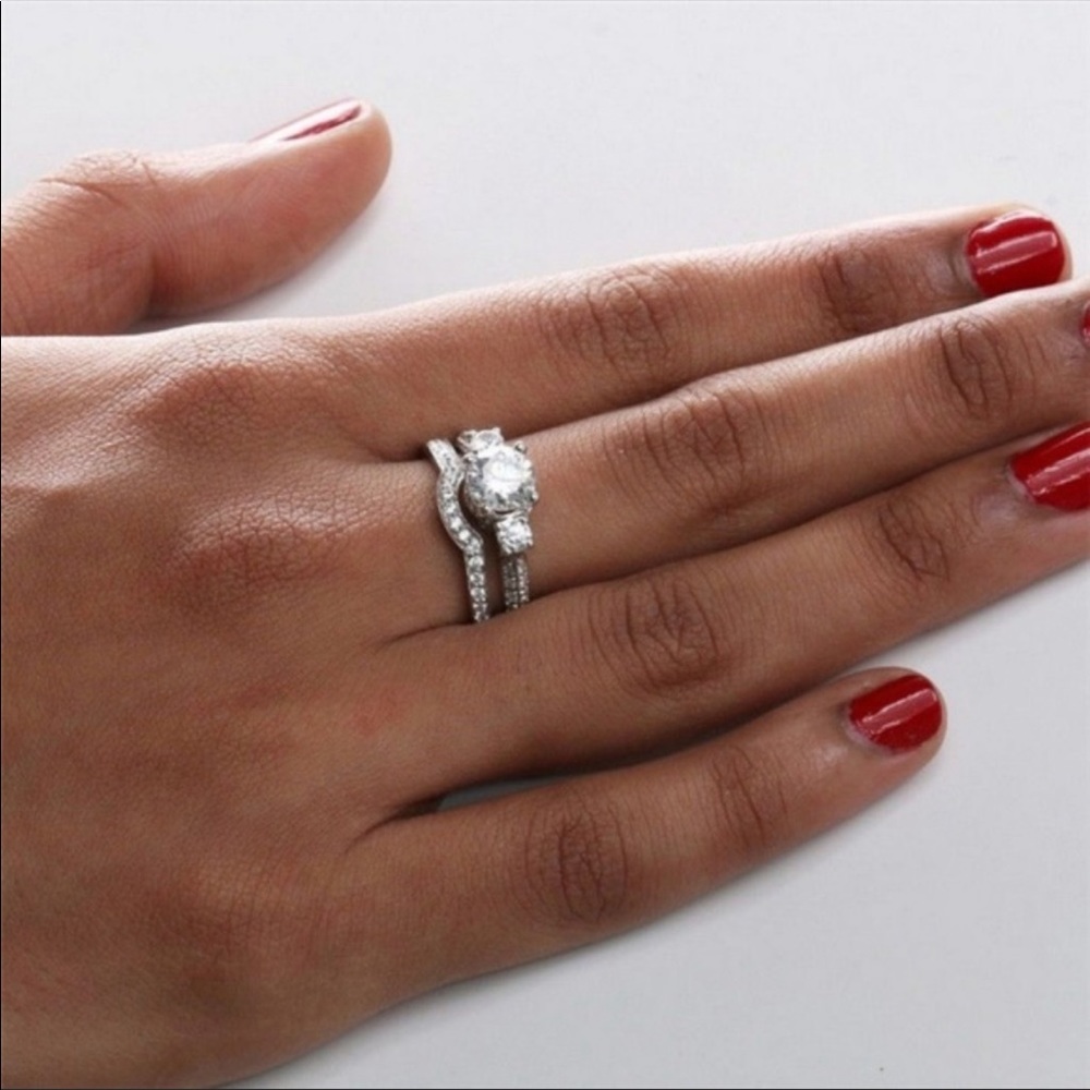Luxury 2pc Set 925  Silver Sapphire Ring - Picture 5 of 5